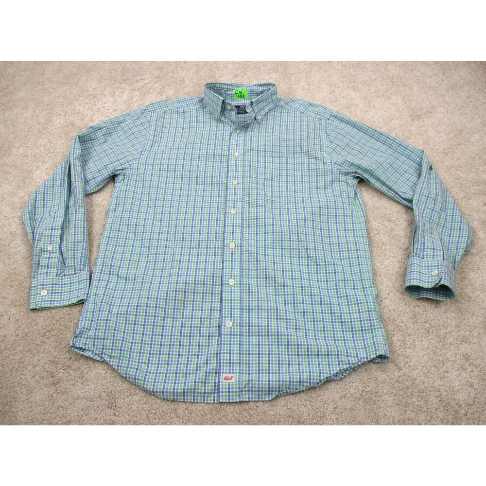 Vineyard Vines Shirt Adult Medium Green Blue Whale Button Up Cotton Murray Mens